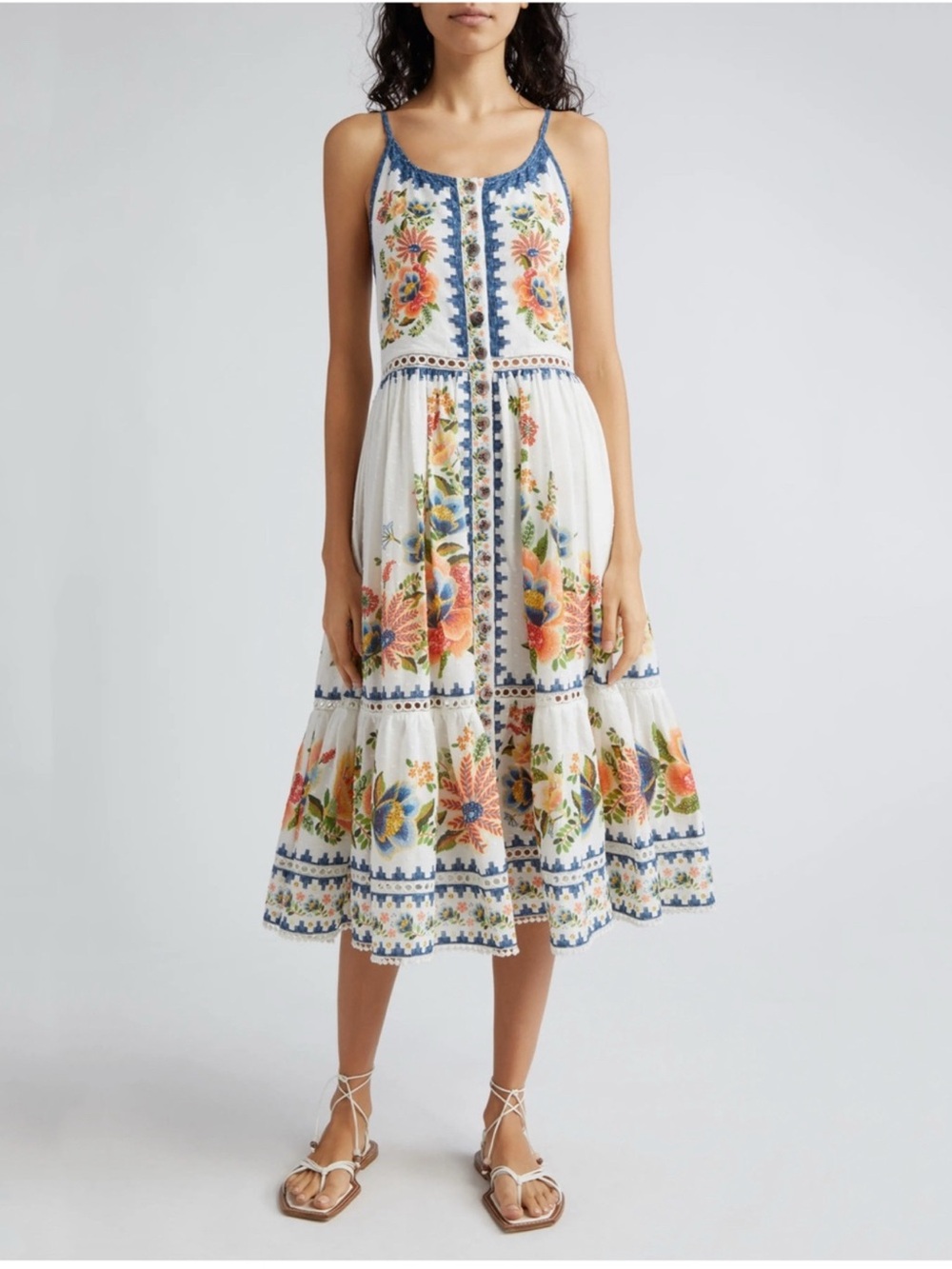 Farm Rio Delicate Garden A Line Cotton Dress